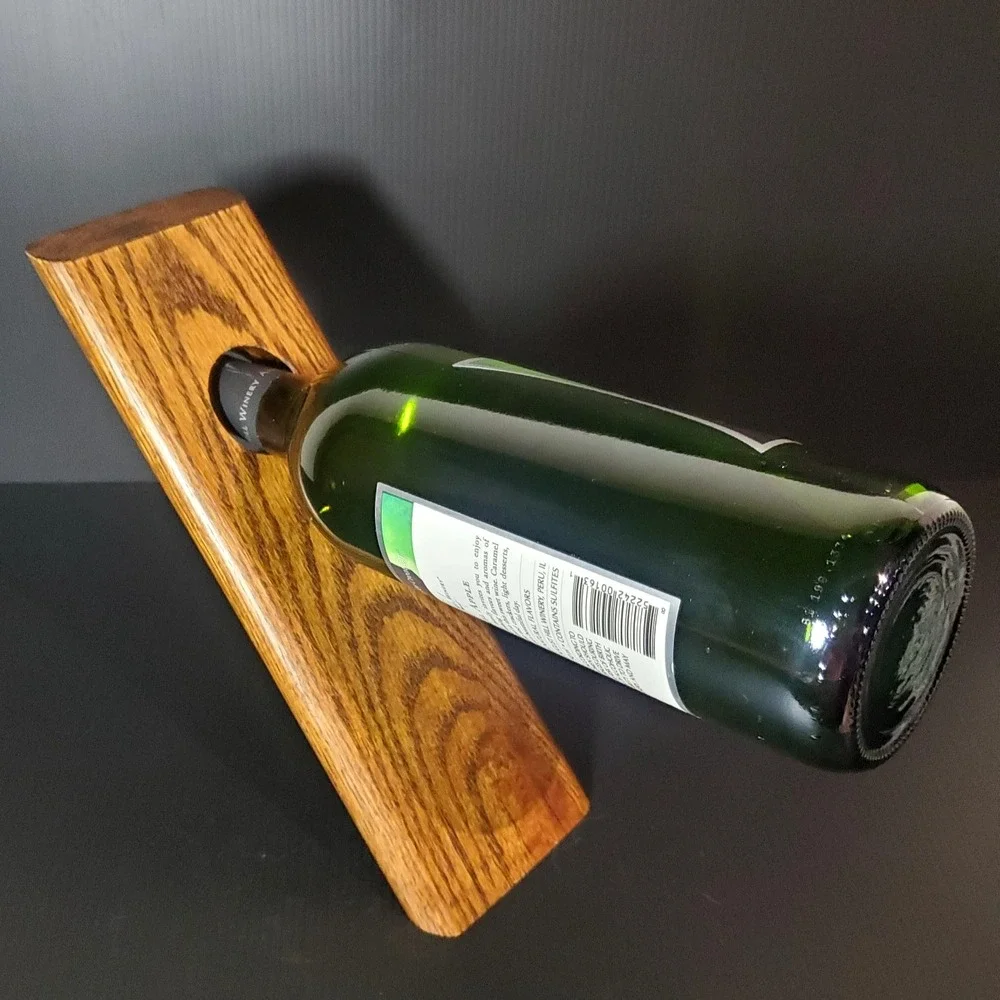 Balancing wine bottle holder, holds a single bottle,‎ solid oak wood